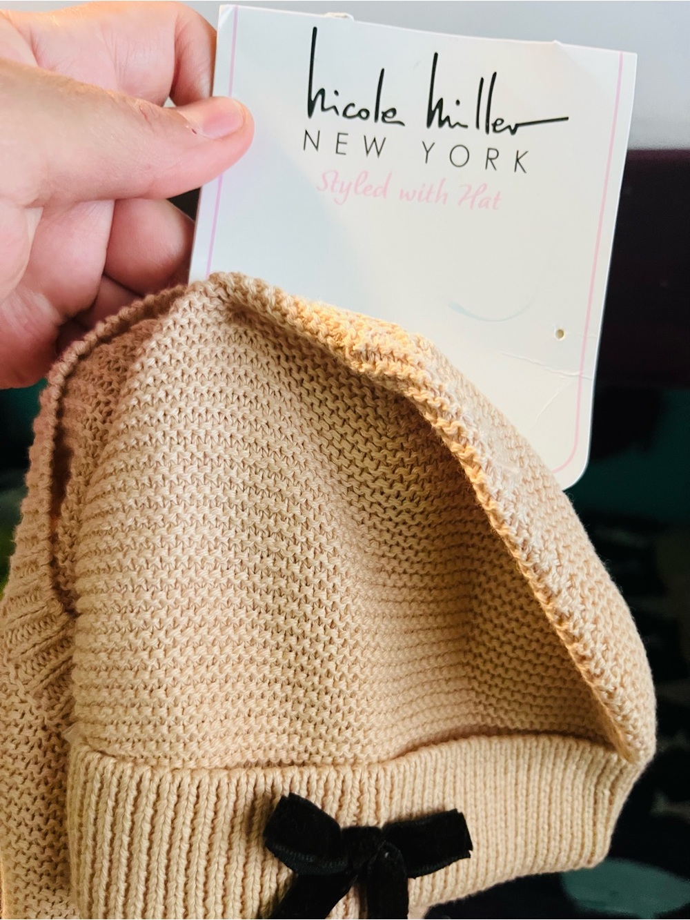 nicole miller New York Beige Knit set with Black Bow